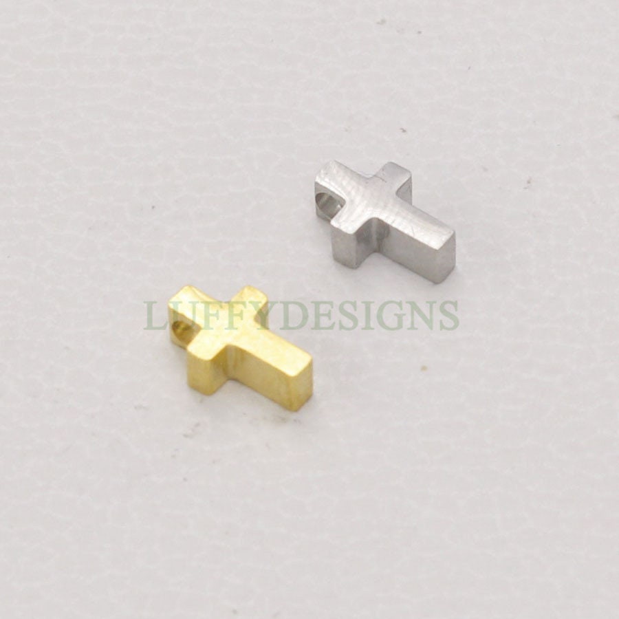 10pcs Cross Charms, Gold/ Rose Gold Steel Cross, Jewelry Making Supplies, Communion Findings, Jesus Charm, Christian Charm, Catholic Charm