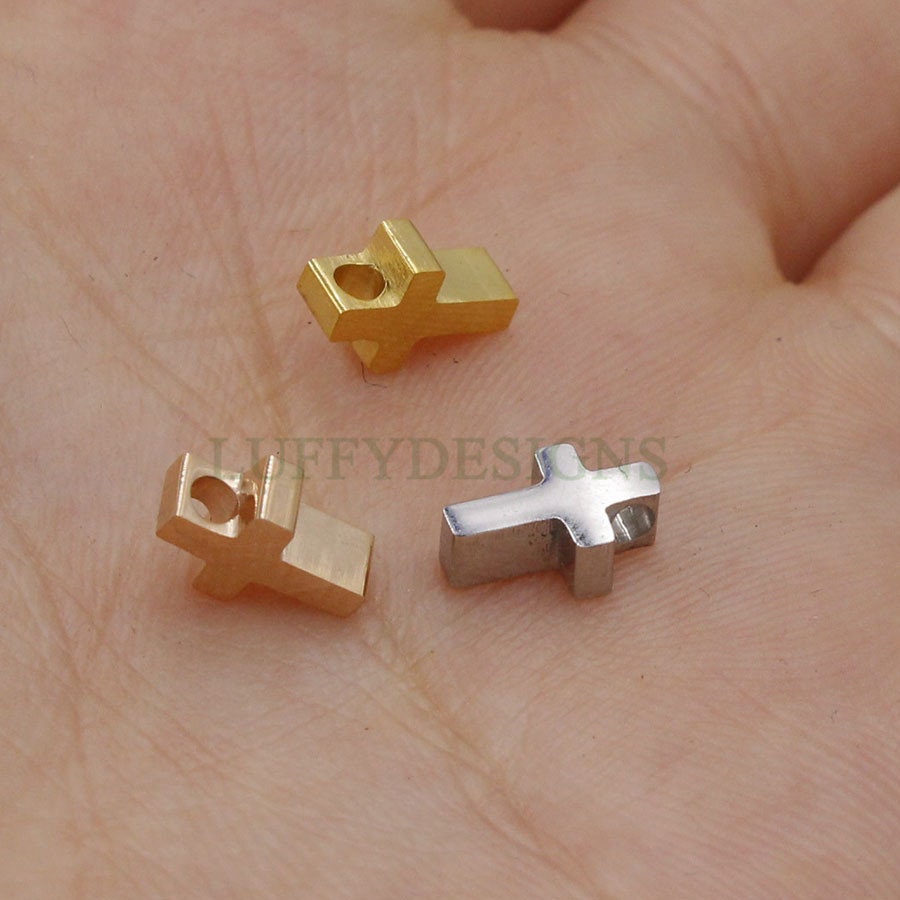 10pcs Cross Charms, Gold/ Rose Gold Steel Cross, Jewelry Making Supplies, Communion Findings, Jesus Charm, Christian Charm, Catholic Charm