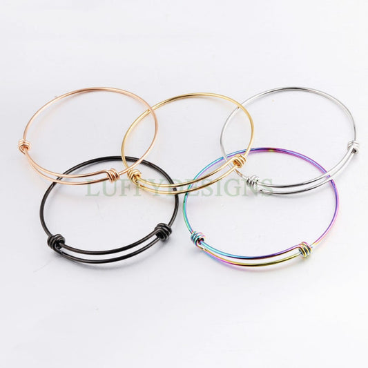 5pcs Expandable Bangle Bracelet, Gold Charm Bracelet, Adjustable Wire Blank Bangle, 18K Gold plated Stainless Steel, 1.6mm Stacking Bracelet