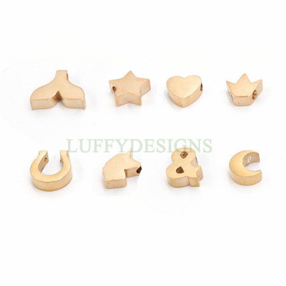 5pcs 3D Mermaid Tail Charms, Moon Charms, Unicorn Charms, Horseshoe Charms, & charms, Special Symbols Hole Beads, Mirror Polished Findings