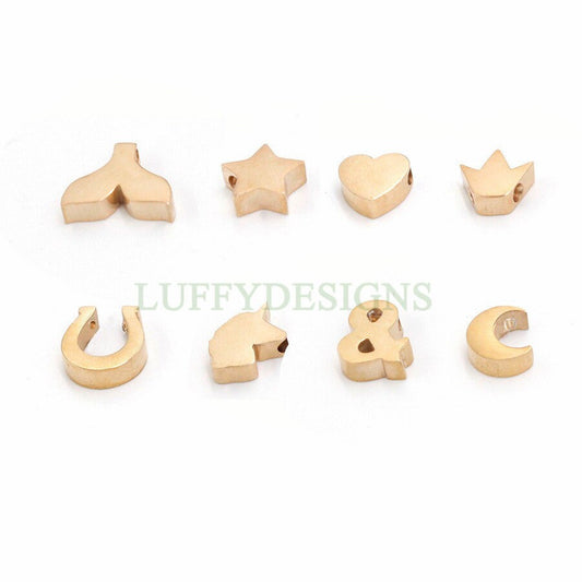 5pcs 3D Mermaid Tail Charms, Moon Charms, Unicorn Charms, Horseshoe Charms, & charms, Special Symbols Hole Beads, Mirror Polished Findings