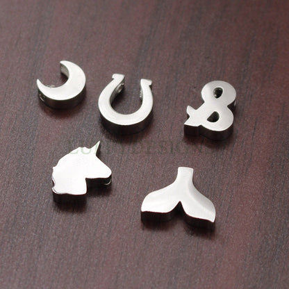 5pcs 3D Mermaid Tail Charms, Moon Charms, Unicorn Charms, Horseshoe Charms, & charms, Special Symbols Hole Beads, Mirror Polished Findings