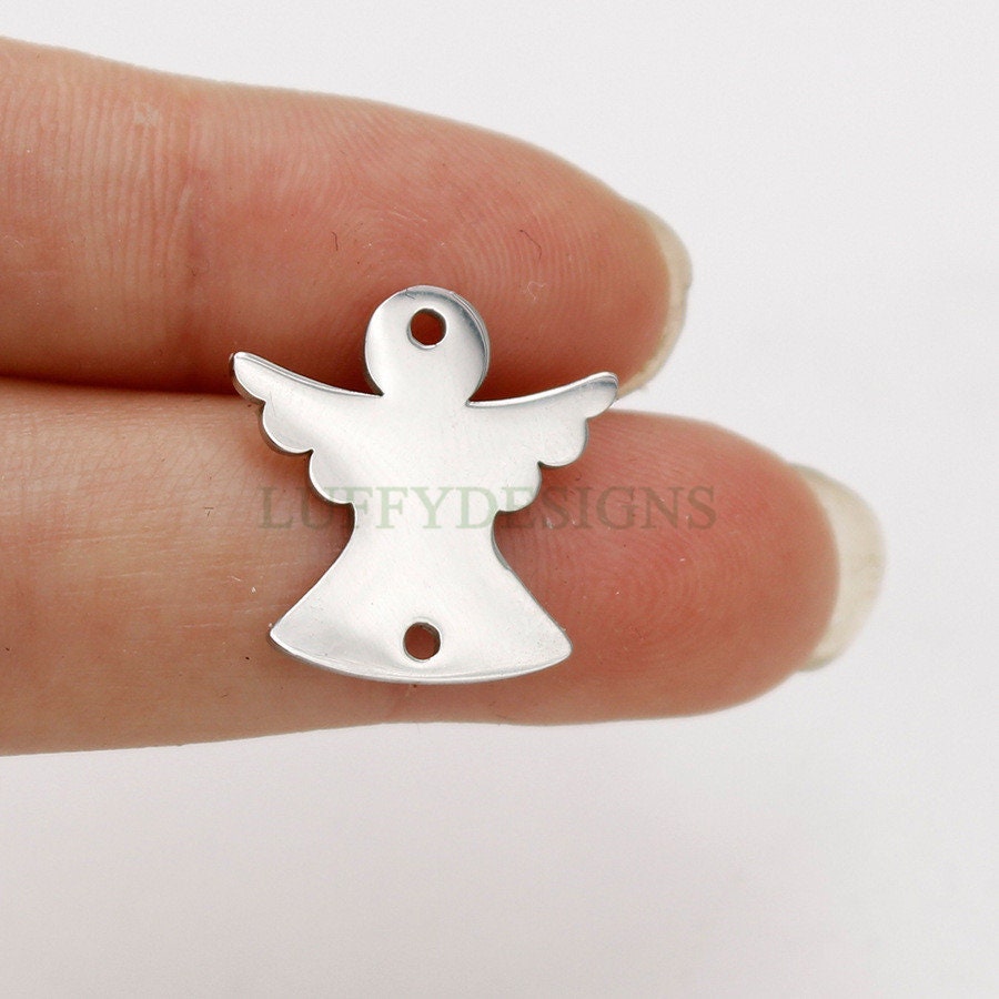 10pcs Angel Charm, Angel Wings Charm, Gold Angel Pendant, 18K Gold plated Stainless Steel, Metal Charms, Mirror Polished Angel Findings