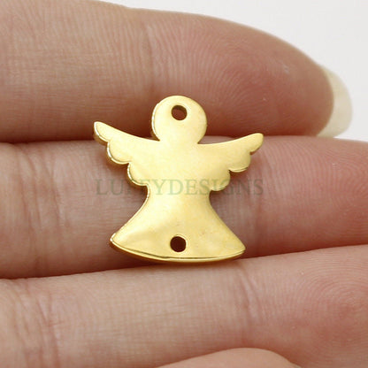 10pcs Angel Charm, Angel Wings Charm, Gold Angel Pendant, 18K Gold plated Stainless Steel, Metal Charms, Mirror Polished Angel Findings