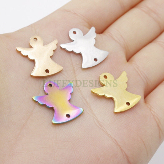 10pcs Angel Charm, Angel Wings Charm, Gold Angel Pendant, 18K Gold plated Stainless Steel, Metal Charms, Mirror Polished Angel Findings