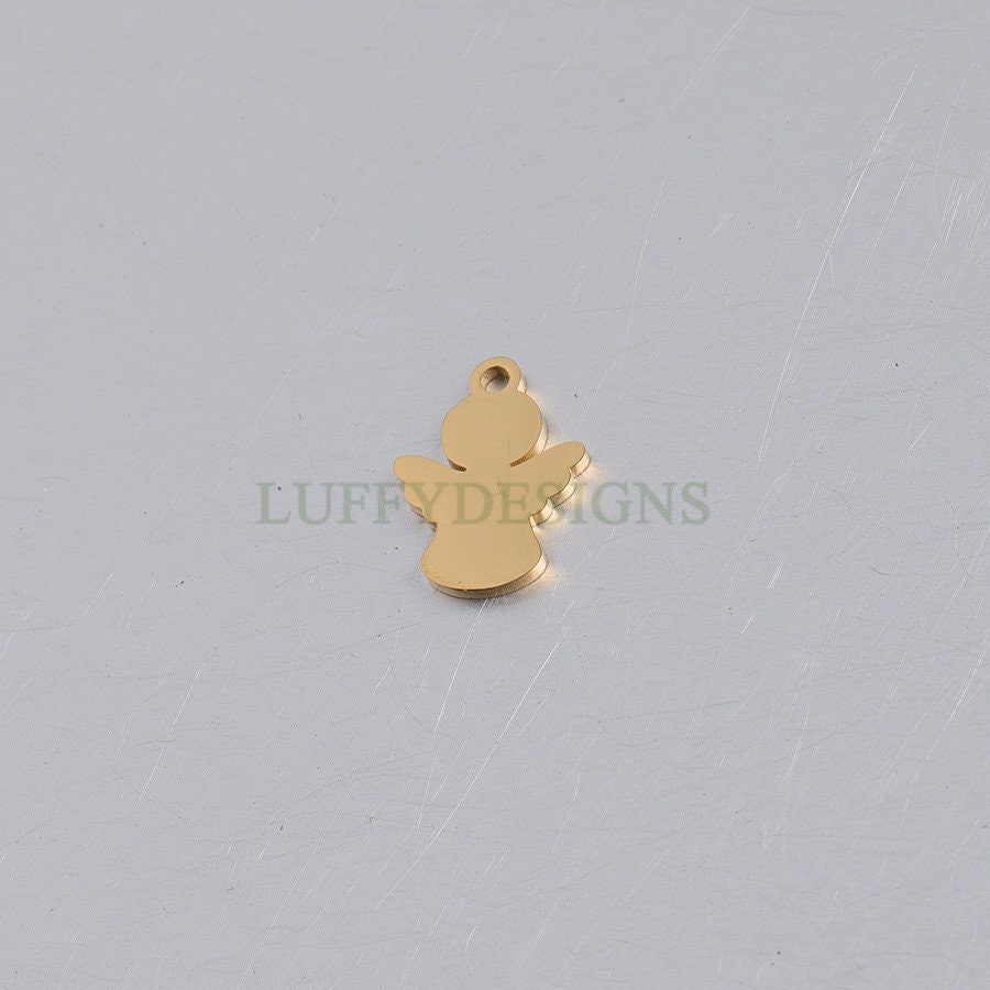 10pcs Angel Charm, Angel Wings Charm, Gold Angel Pendant, 18K Gold plated Stainless Steel, Metal Charms, Mirror Polished Angel Findings