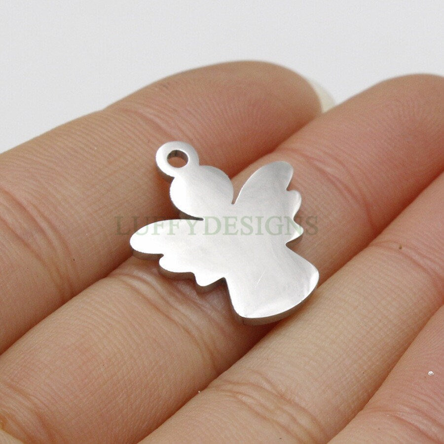 10pcs Angel Charm, Angel Wings Charm, Gold Angel Pendant, 18K Gold plated Stainless Steel, Metal Charms, Mirror Polished Angel Findings