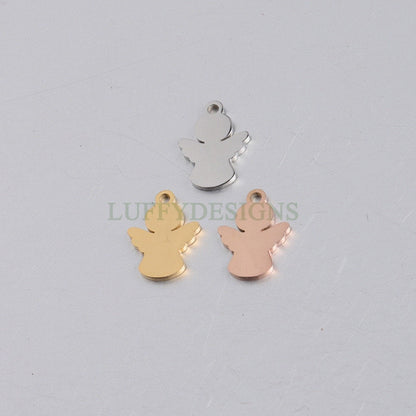 10pcs Angel Charm, Angel Wings Charm, Gold Angel Pendant, 18K Gold plated Stainless Steel, Metal Charms, Mirror Polished Angel Findings