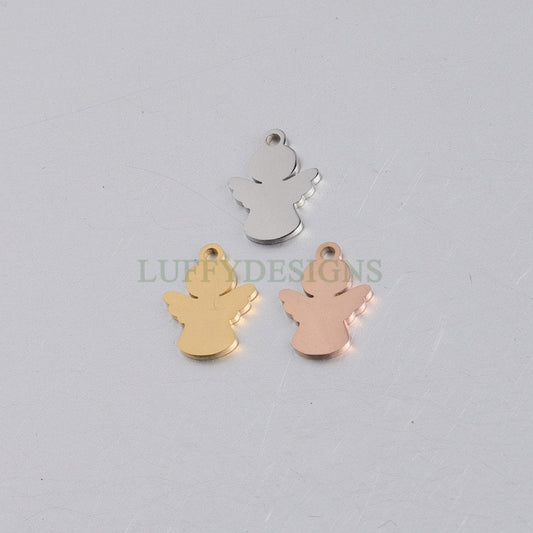 10pcs Angel Charm, Angel Wings Charm, Gold Angel Pendant, 18K Gold plated Stainless Steel, Metal Charms, Mirror Polished Angel Findings