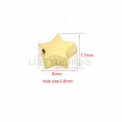10pcs 3D Star Charms, Gold /Rose Gold plated Stainless Steel, Pentagram Beads, Five-pointed Star Pendants, Tiny Star Findings, 5mm/8mm
