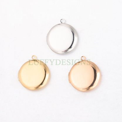 5pcs 25mm Gold Phase Box Lockets Charms, Openable Round Phase Box Lockets Pendant, DIY Photo Frame Supplies, Mirror Polished Stainless Steel