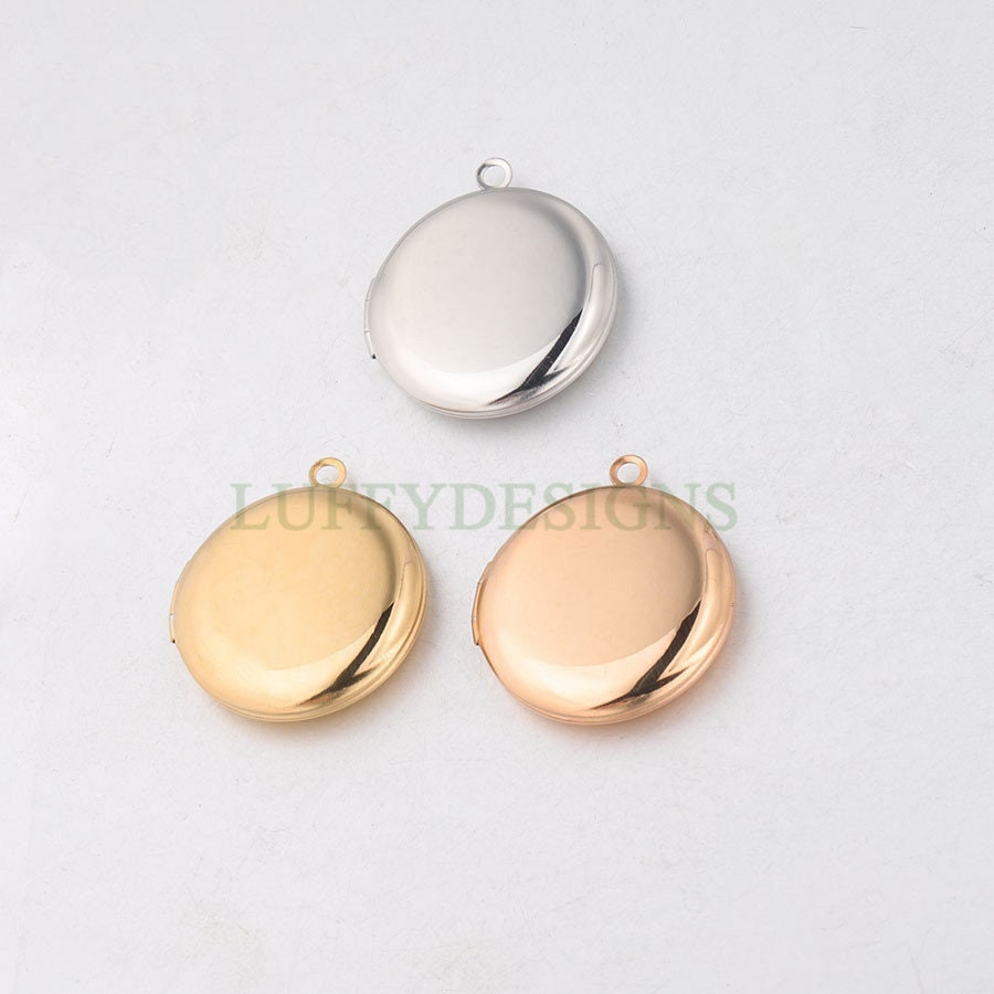 5pcs 25mm Gold Phase Box Lockets Charms, Openable Round Phase Box Lockets Pendant, DIY Photo Frame Supplies, Mirror Polished Stainless Steel
