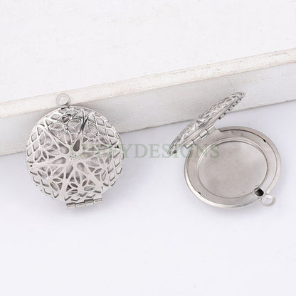 5pcs 27x32mm Hollow Phase Box Lockets Charms, Openable Round Photo Box Pendant, DIY Rainbow Photo Frame, Mirror Polished Stainless Steel