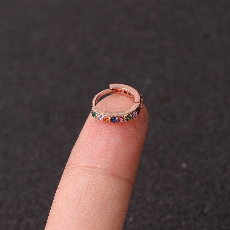 6pcs Clicker Ring Hoops, CZ Round Circle Ring Hoop Earrings, Colorful Zircon Piercing Earring, Lip Ring, Nose Ring, Gold Ear Hoops Findings