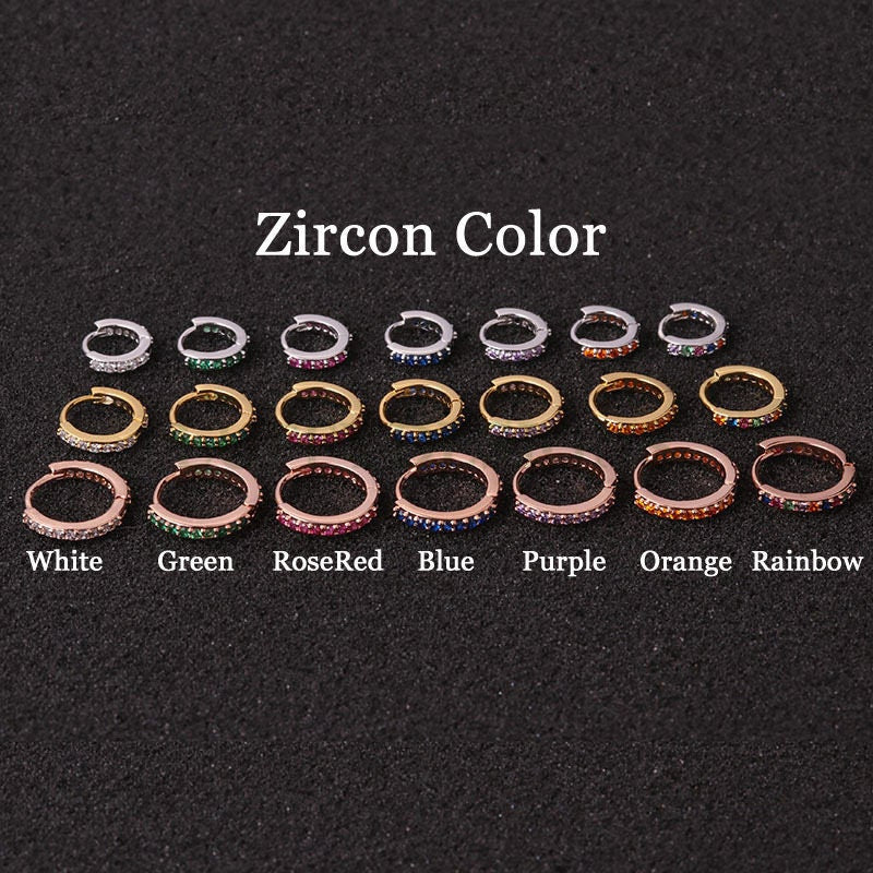 6pcs Clicker Ring Hoops, CZ Round Circle Ring Hoop Earrings, Colorful Zircon Piercing Earring, Lip Ring, Nose Ring, Gold Ear Hoops Findings