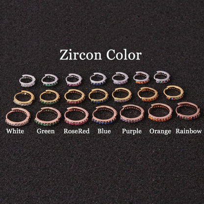6pcs Clicker Ring Hoops, CZ Round Circle Ring Hoop Earrings, Colorful Zircon Piercing Earring, Lip Ring, Nose Ring, Gold Ear Hoops Findings