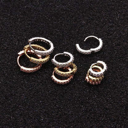 6pcs Clicker Ring Hoops, CZ Round Circle Ring Hoop Earrings, Colorful Zircon Piercing Earring, Lip Ring, Nose Ring, Gold Ear Hoops Findings
