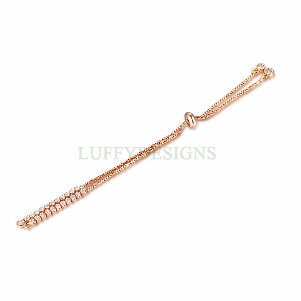 5pcs Half Finished Slide Bracelet, Sliding Adjustable Bracelet, CZ Pave Bracelet, Cubic Zirconia Bracelet, Gold /Rose Gold Plated Brass