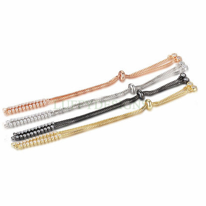5pcs Half Finished Slide Bracelet, Sliding Adjustable Bracelet, CZ Pave Bracelet, Cubic Zirconia Bracelet, Gold /Rose Gold Plated Brass