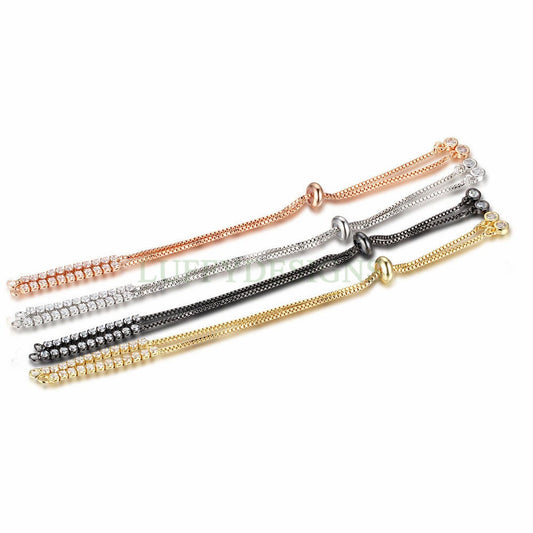 5pcs Half Finished Slide Bracelet, Sliding Adjustable Bracelet, CZ Pave Bracelet, Cubic Zirconia Bracelet, Gold /Rose Gold Plated Brass