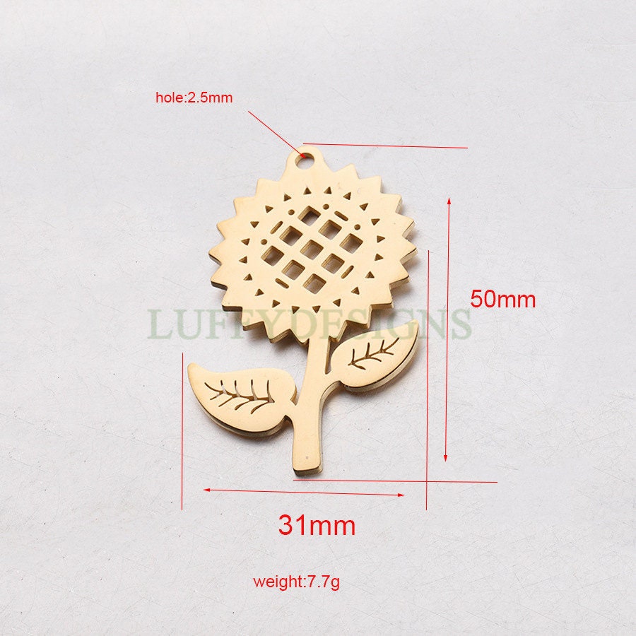 2pcs Sunflower Charms, Flower Pendant, 18K Gold plated 304 Stainless Steel, Sunflower Necklace, Gold Sunflower Pendant