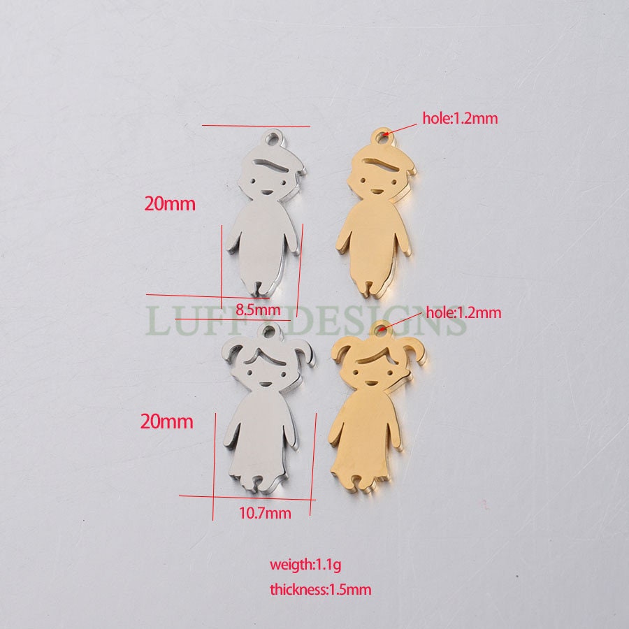 10pcs kids Charm Supply, 18k Gold Plated Stainless Steel, Boy and Girl Charms, Children Charm Craft Supply, Kids Charm for Handcraft Jewelry