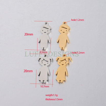 10pcs kids Charm Supply, 18k Gold Plated Stainless Steel, Boy and Girl Charms, Children Charm Craft Supply, Kids Charm for Handcraft Jewelry