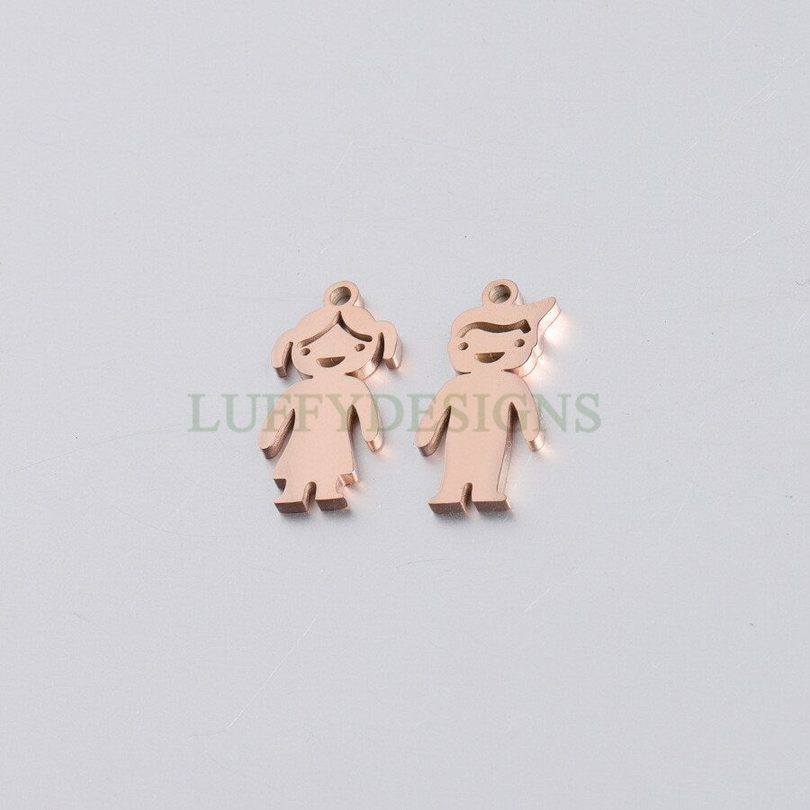 10pcs kids Charm Supply, 18k Gold Plated Stainless Steel, Boy and Girl Charms, Children Charm Craft Supply, Kids Charm for Handcraft Jewelry