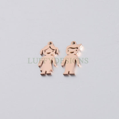 10pcs kids Charm Supply, 18k Gold Plated Stainless Steel, Boy and Girl Charms, Children Charm Craft Supply, Kids Charm for Handcraft Jewelry
