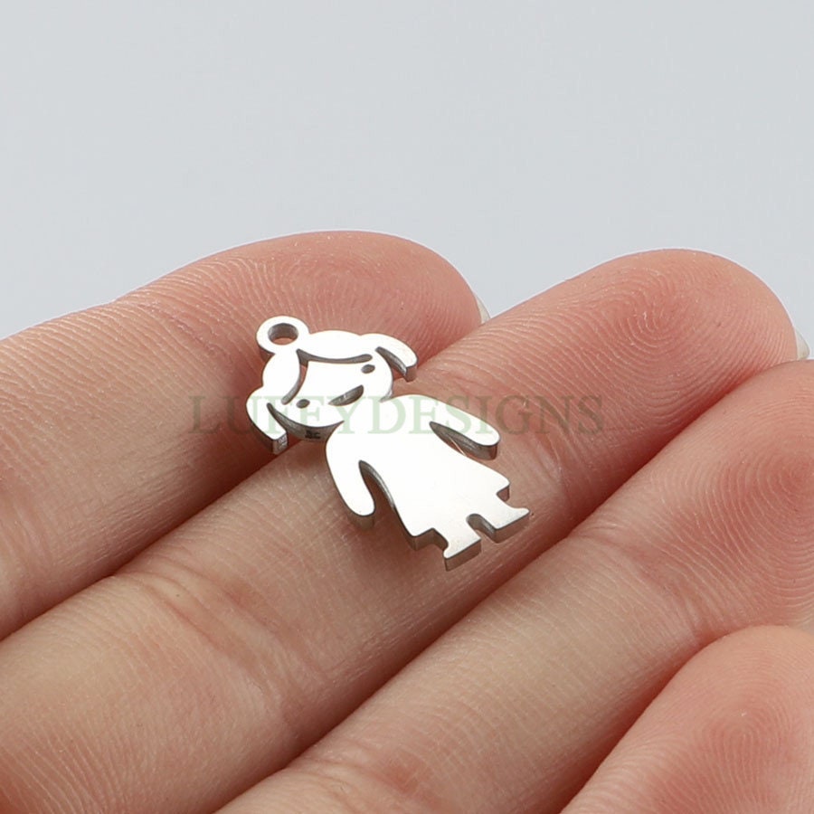 10pcs kids Charm Supply, 18k Gold Plated Stainless Steel, Boy and Girl Charms, Children Charm Craft Supply, Kids Charm for Handcraft Jewelry