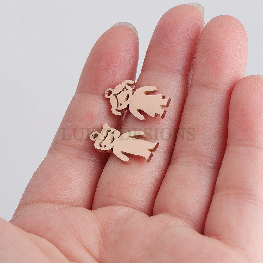 10pcs kids Charm Supply, 18k Gold Plated Stainless Steel, Boy and Girl Charms, Children Charm Craft Supply, Kids Charm for Handcraft Jewelry