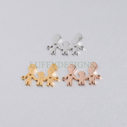 10pcs Family Charm Supply, 18k Gold Plated Stainless Steel, Parents and Children Charms, Father and Mother Charm Pendant,Gold Family Pendant