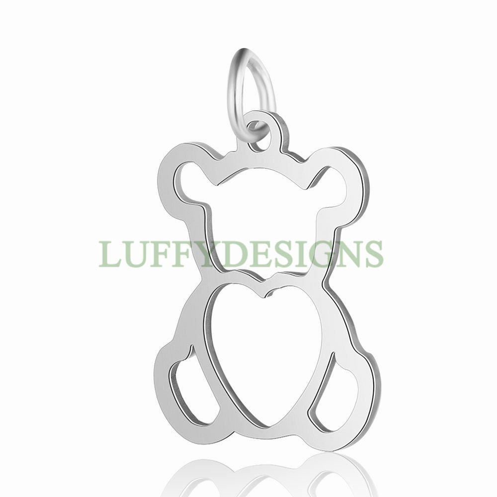 10pcs Bear Charms, Cute Teddy Bear Pendant, Stainless Steel Animal Pendant, Jewelry Making Supplies, Charm Jewelry, DIY Jewelry Accessory
