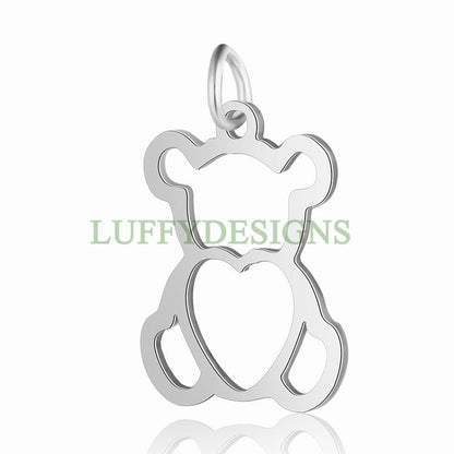 10pcs Bear Charms, Cute Teddy Bear Pendant, Stainless Steel Animal Pendant, Jewelry Making Supplies, Charm Jewelry, DIY Jewelry Accessory