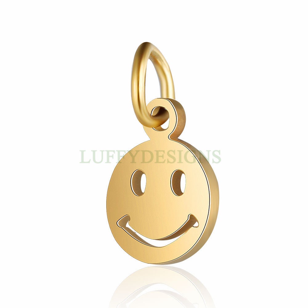 10pcs Smile Face Charm, Gold Smile Charm Pendant, Smile Round Disc, Happy Face Pendant, Smiley Symbol, 18K Gold plated Stainless Steel, 7mm