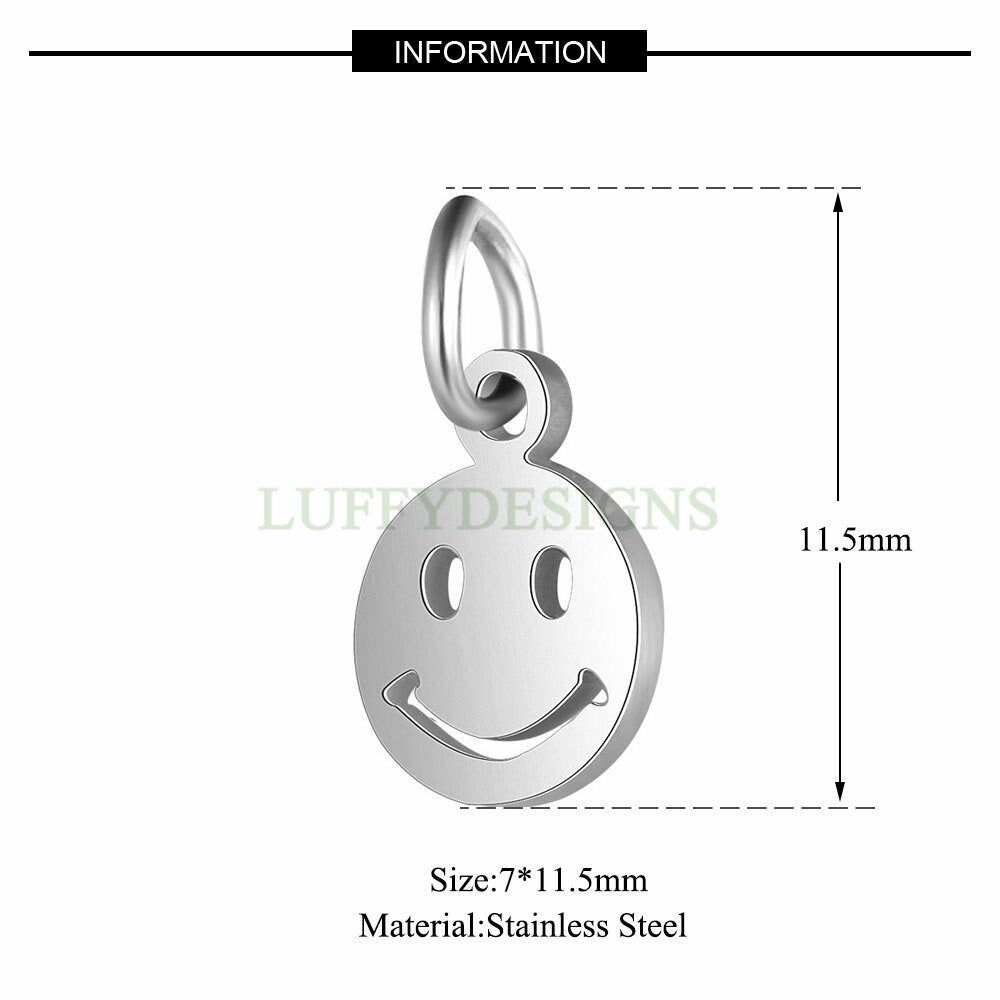 10pcs Smile Face Charm, Gold Smile Charm Pendant, Smile Round Disc, Happy Face Pendant, Smiley Symbol, 18K Gold plated Stainless Steel, 7mm