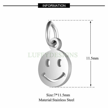 10pcs Smile Face Charm, Gold Smile Charm Pendant, Smile Round Disc, Happy Face Pendant, Smiley Symbol, 18K Gold plated Stainless Steel, 7mm