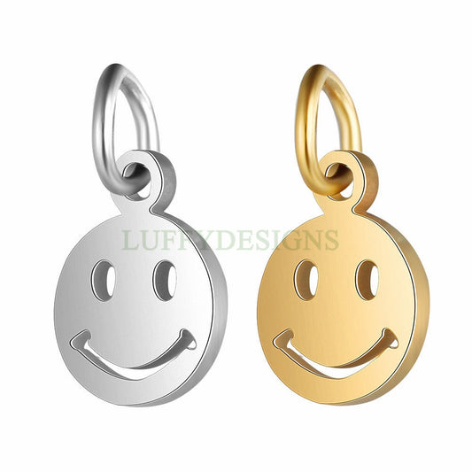 10pcs Smile Face Charm, Gold Smile Charm Pendant, Smile Round Disc, Happy Face Pendant, Smiley Symbol, 18K Gold plated Stainless Steel, 7mm