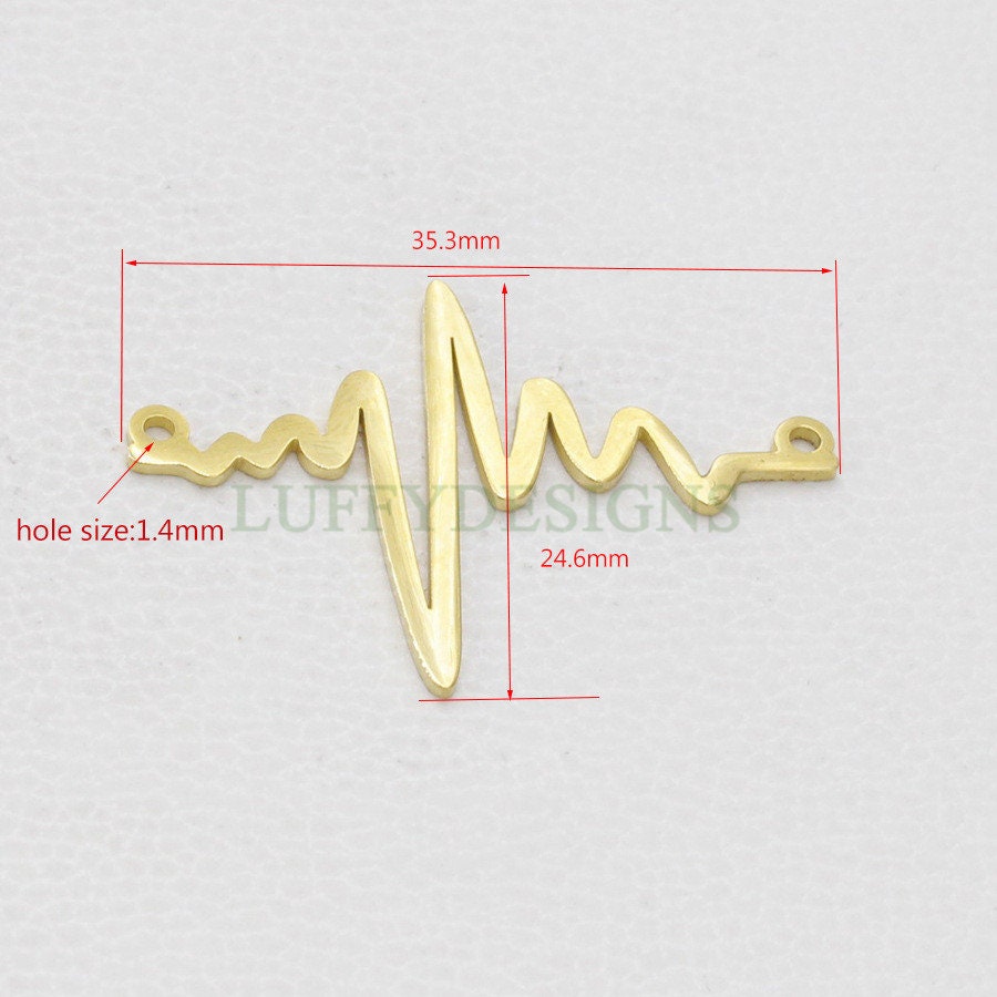 10pcs Heartbeat Charms, Gold/ Rose Gold Steel Findings, ECG Heartbeat Charm Pendant, Heartbeat Connector, Doctor/ Nurse Paramedic EMT charm