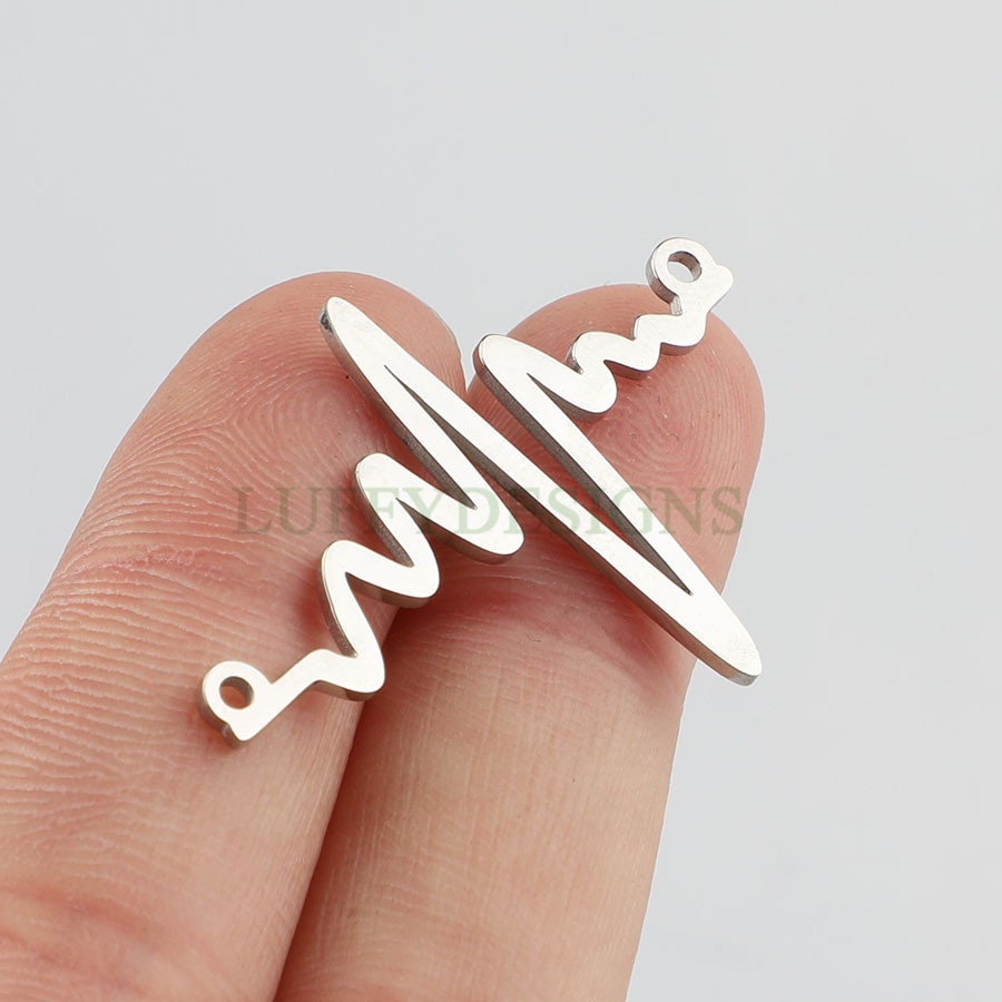 10pcs Heartbeat Charms, Gold/ Rose Gold Steel Findings, ECG Heartbeat Charm Pendant, Heartbeat Connector, Doctor/ Nurse Paramedic EMT charm