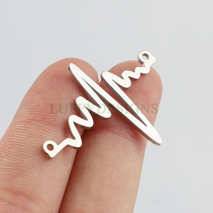 10pcs Heartbeat Charms, Gold/ Rose Gold Steel Findings, ECG Heartbeat Charm Pendant, Heartbeat Connector, Doctor/ Nurse Paramedic EMT charm