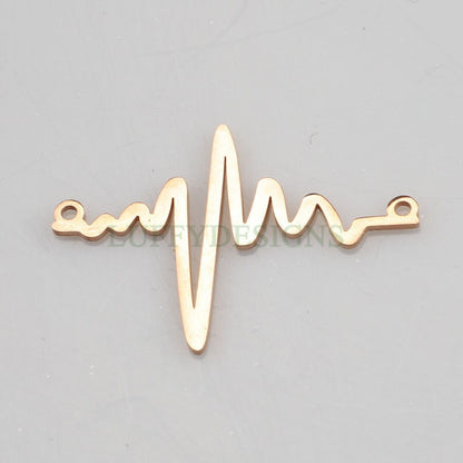 10pcs Heartbeat Charms, Gold/ Rose Gold Steel Findings, ECG Heartbeat Charm Pendant, Heartbeat Connector, Doctor/ Nurse Paramedic EMT charm