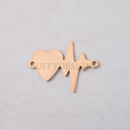 10pcs Heartbeat Charm, 18K Gold plated Stainless Steel, Heartbeat Connector, ECG Heartbeat Charm Pendant, Heart Charm, Love Charm, 20x28mm