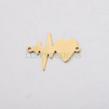 10pcs Heartbeat Charm, 18K Gold plated Stainless Steel, Heartbeat Connector, ECG Heartbeat Charm Pendant, Heart Charm, Love Charm, 20x28mm