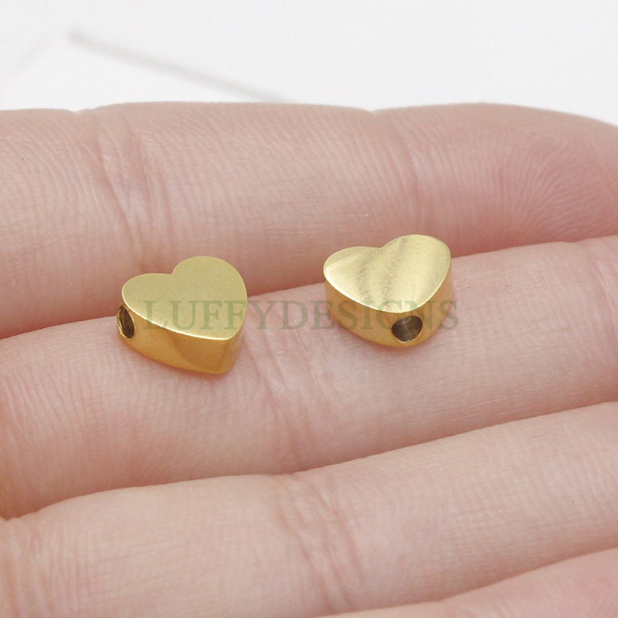 10pcs 3D Heart Charms 8x3mm, Gold /Rose Gold Stainless Steel Heart, Heart Beads Pendant, Tiny Heart Findings, Jewelry Making Supplies