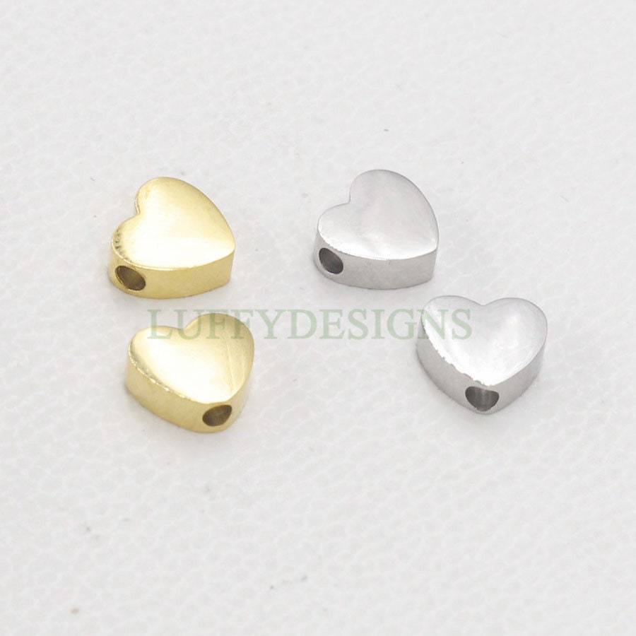 10pcs 3D Heart Charms 8x3mm, Gold /Rose Gold Stainless Steel Heart, Heart Beads Pendant, Tiny Heart Findings, Jewelry Making Supplies