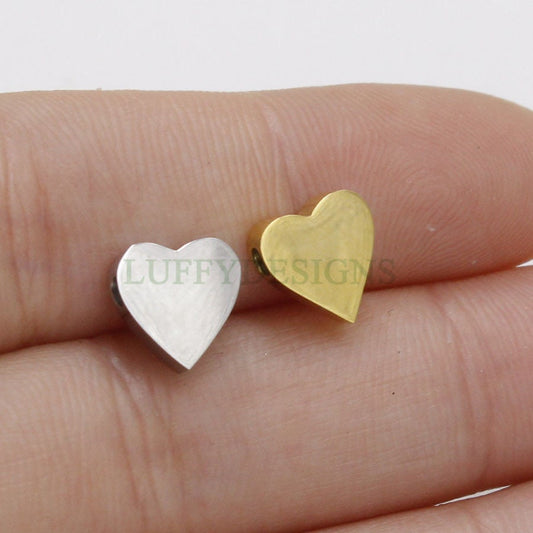 10pcs 3D Heart Charms 8x3mm, Gold /Rose Gold Stainless Steel Heart, Heart Beads Pendant, Tiny Heart Findings, Jewelry Making Supplies