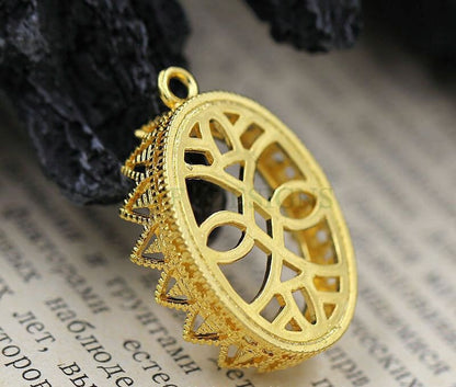 10pcs Oval Crown Bezel Cup 10x14mm/13x18mm/18x25mm, Silver /24K Gold plated Brass, Blank Bezel Base Setting, Gemstone Cabochon Pendant Base
