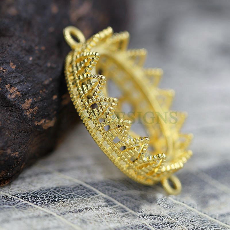 10pcs Oval Crown Bezel Cup 10x14mm/13x18mm/18x25mm, Silver /24K Gold plated Brass, Blank Bezel Base Setting, Gemstone Cabochon Pendant Base