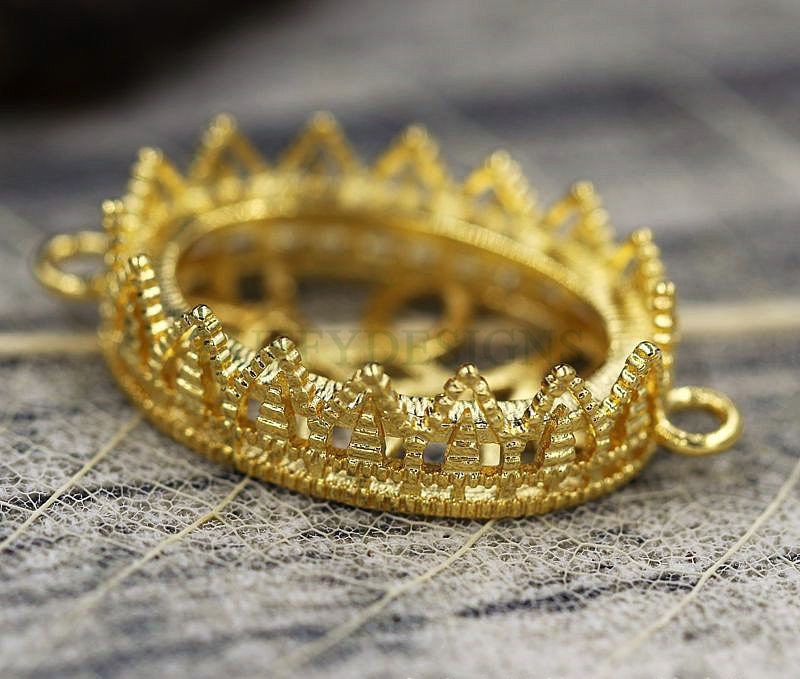 10pcs Oval Crown Bezel Cup 10x14mm/13x18mm/18x25mm, Silver /24K Gold plated Brass, Blank Bezel Base Setting, Gemstone Cabochon Pendant Base